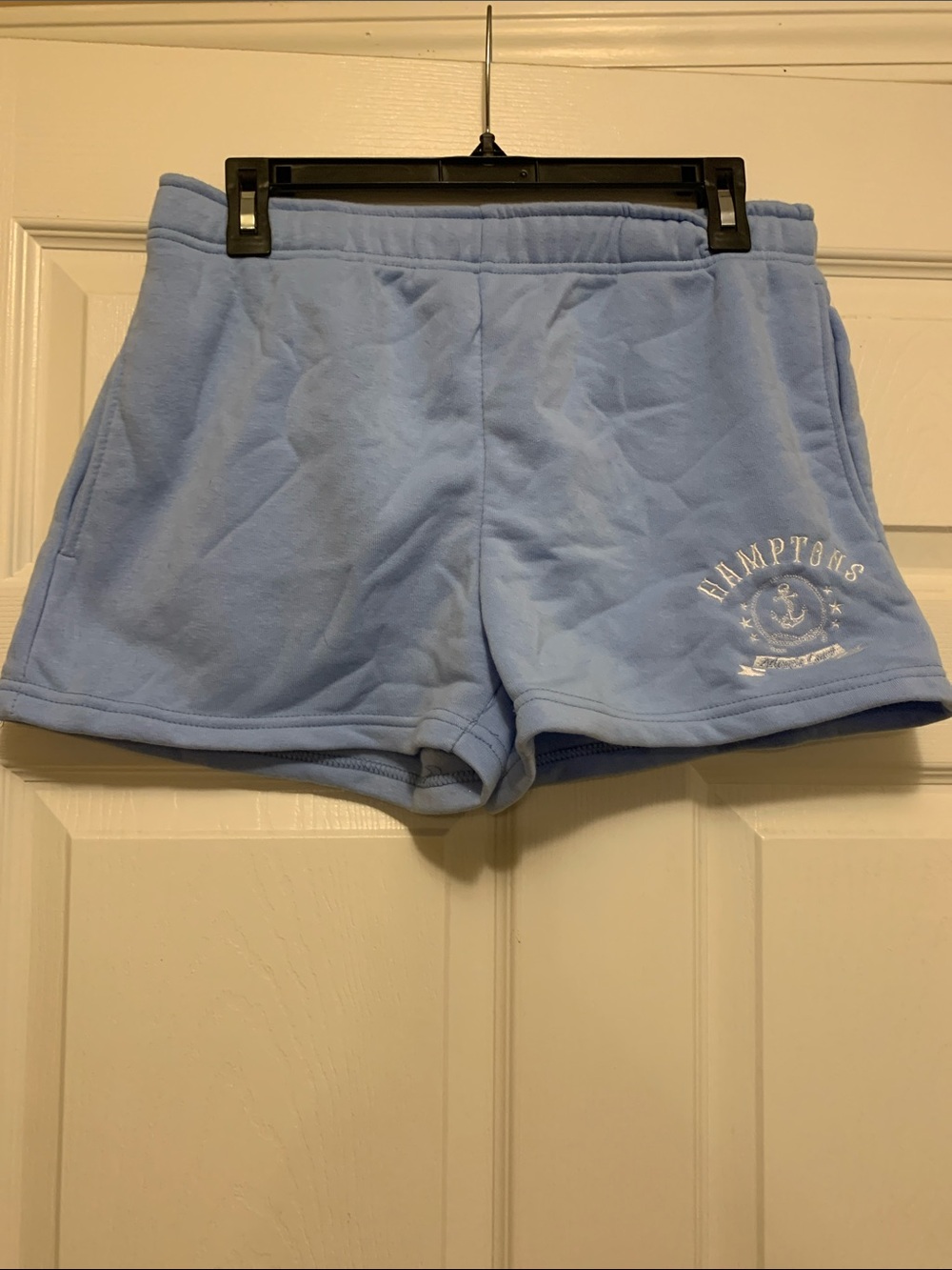 Light Blue Women's Athletic Fleece Shorts with Hamptons Logo